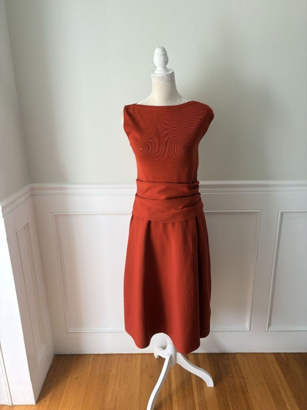 The Fold London Camelot Cayenne Orange Knit Belted Sleeveless Dress UK 12 US 8 N